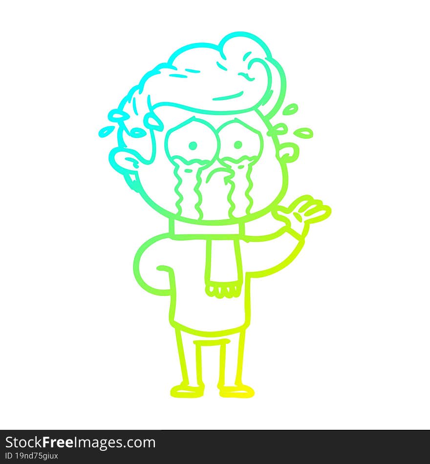 cold gradient line drawing of a cartoon crying man