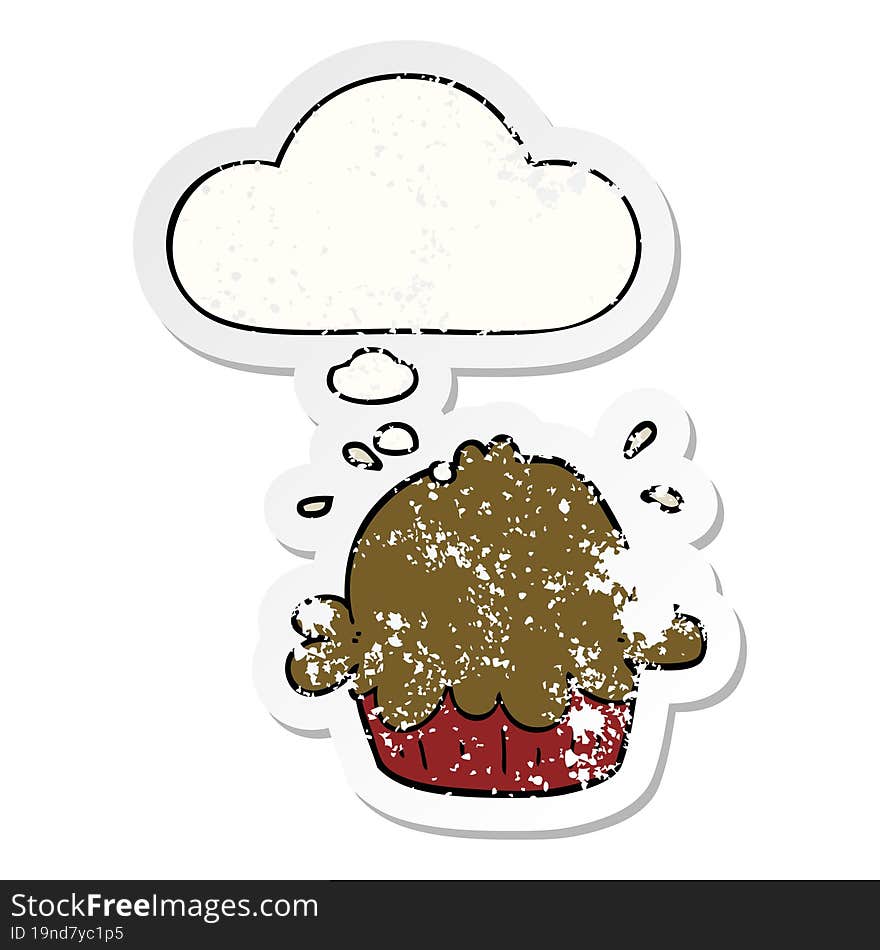 cute cartoon pie and thought bubble as a distressed worn sticker