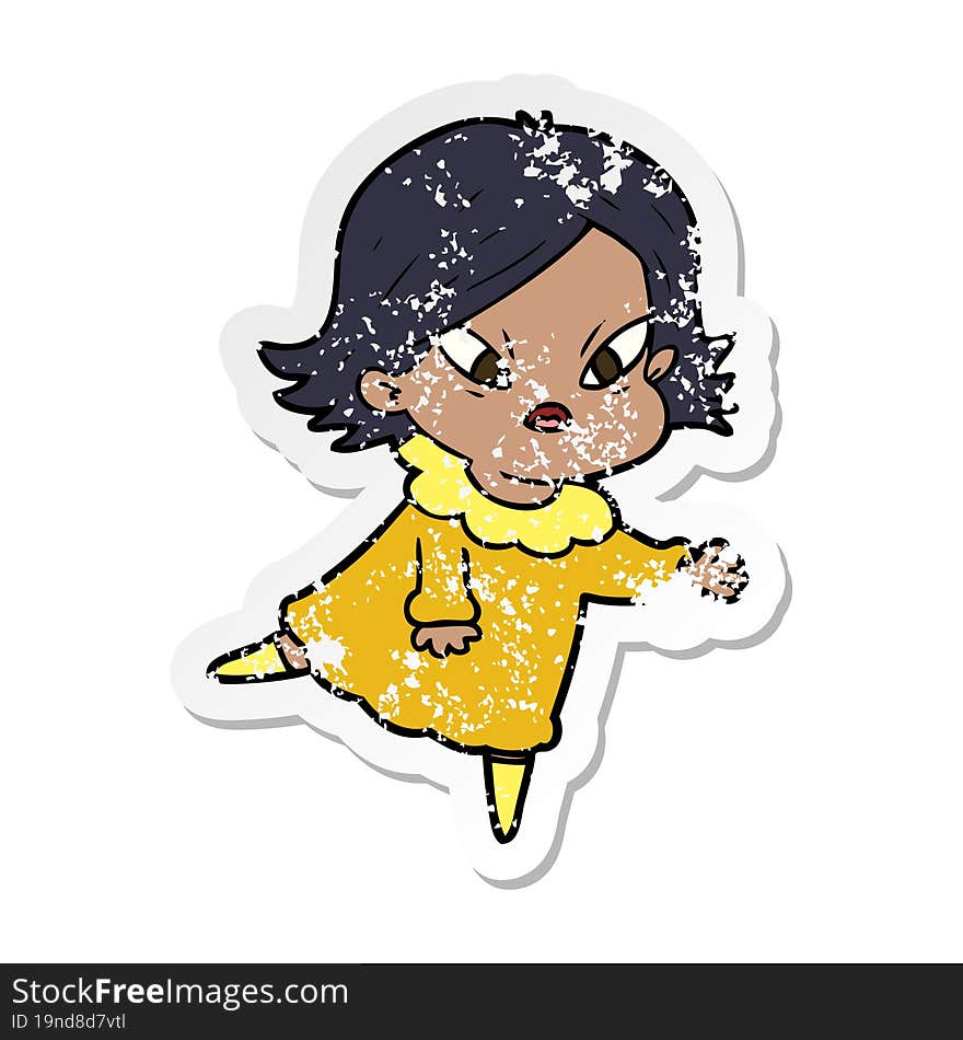 distressed sticker of a cartoon stressed woman