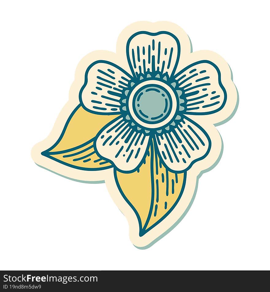 sticker of tattoo in traditional style of a flower. sticker of tattoo in traditional style of a flower