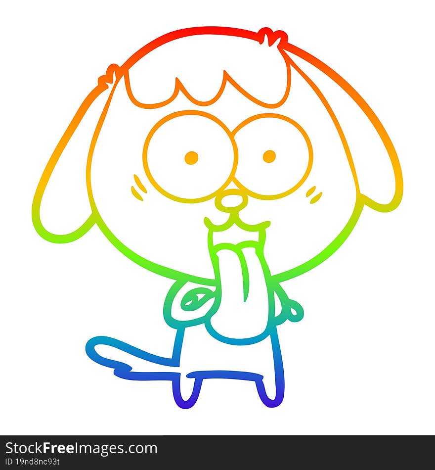 rainbow gradient line drawing of a cute cartoon dog