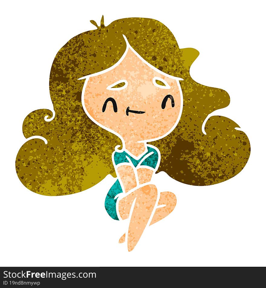 retro cartoon illustration of a cute kawaii girl. retro cartoon illustration of a cute kawaii girl