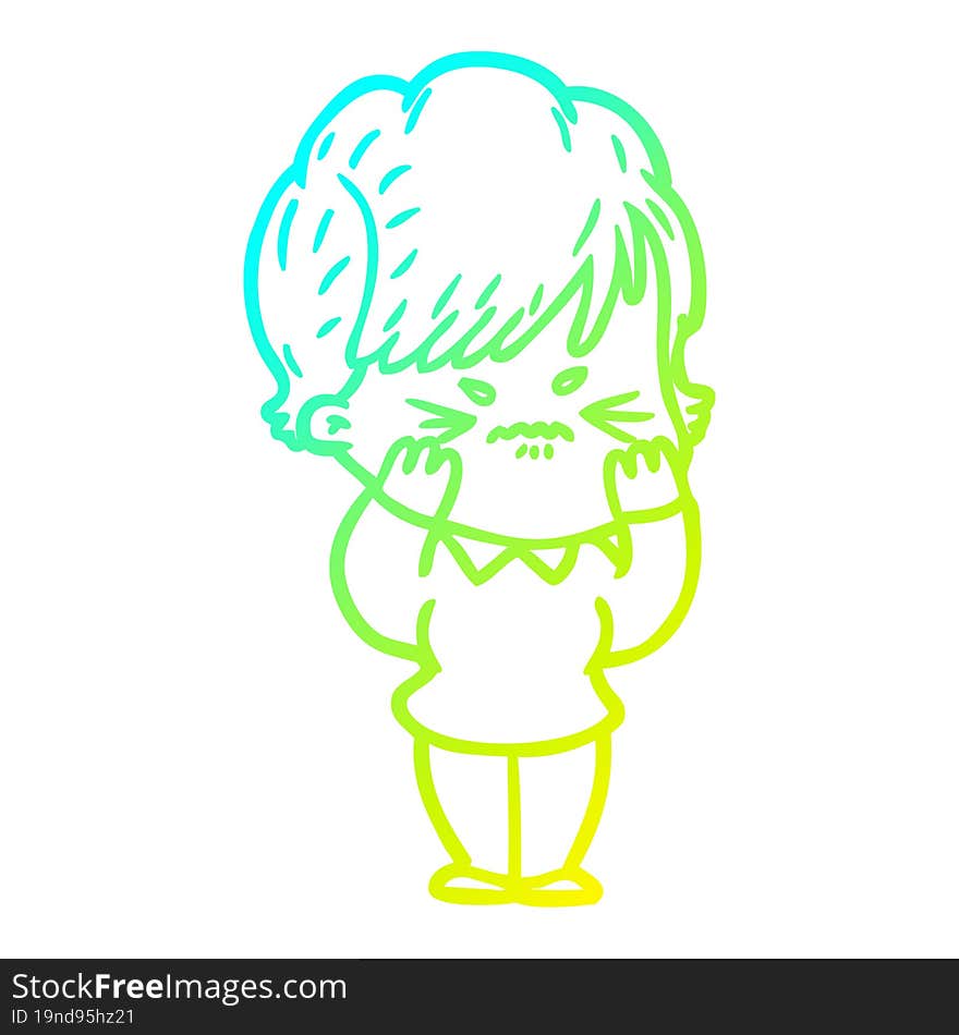 cold gradient line drawing cartoon frustrated woman