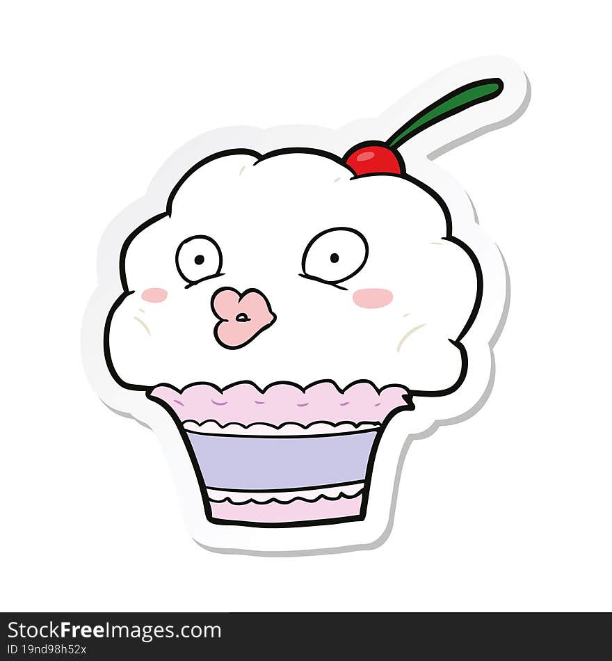 sticker of a cartoon cupcake