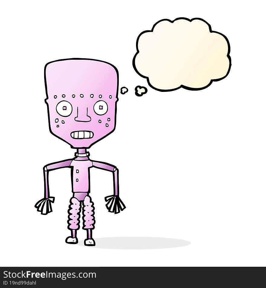 funny cartoon robot with thought bubble