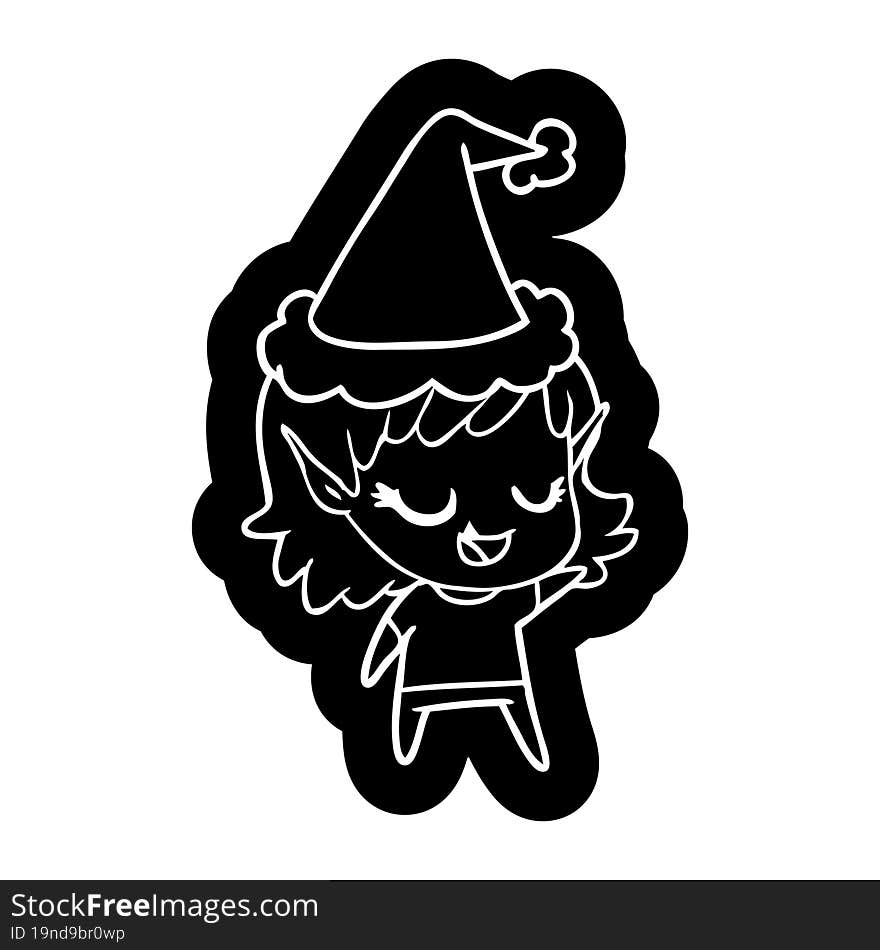 happy cartoon icon of a elf girl wearing santa hat