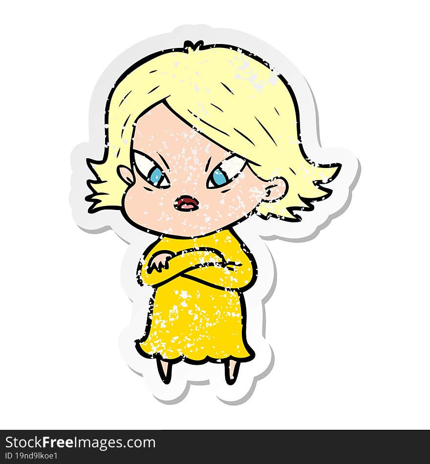 distressed sticker of a cartoon stressed woman