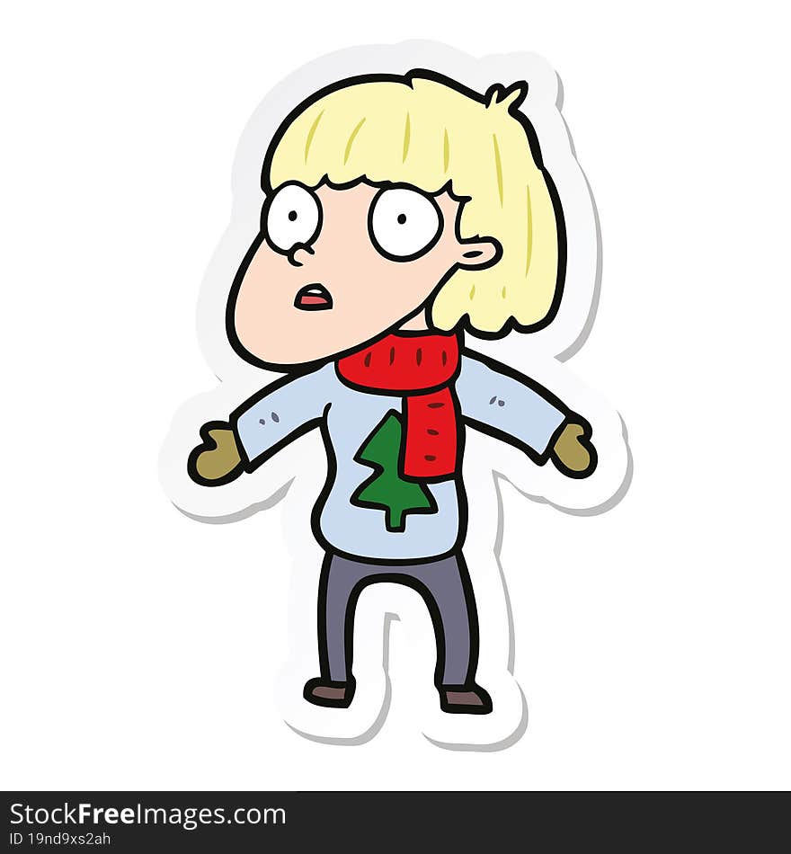 sticker of a cartoon surprised christmas person