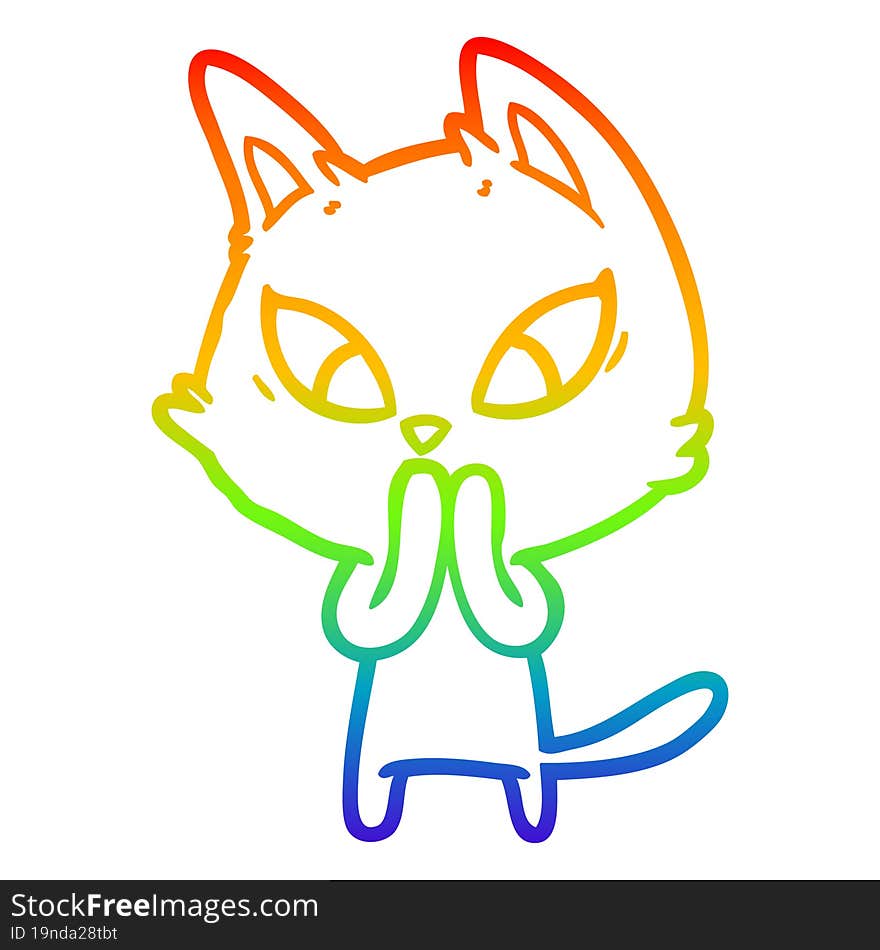 rainbow gradient line drawing confused cartoon cat