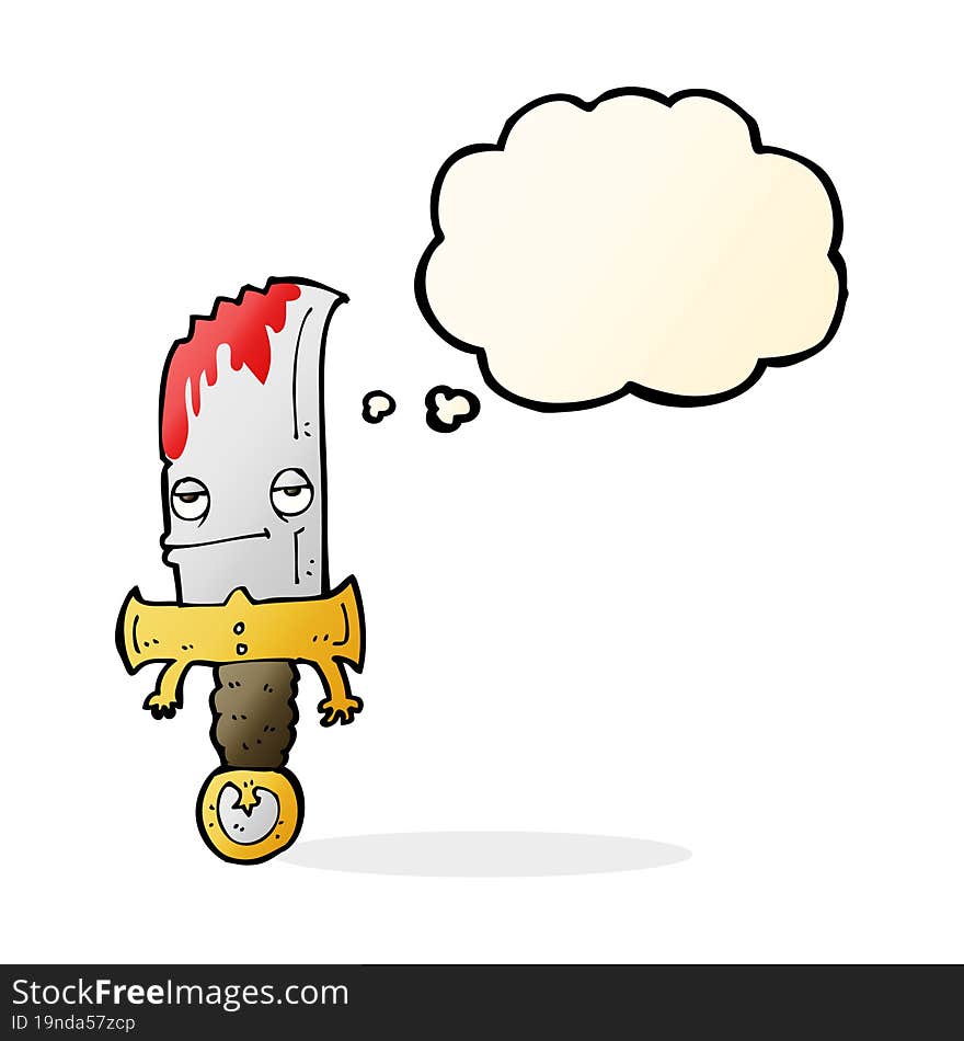 bloody knife cartoon character with thought bubble