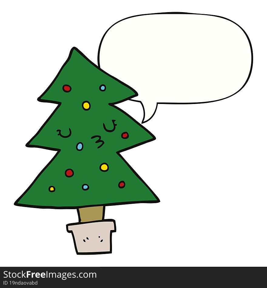 Cartoon Christmas Tree And Speech Bubble