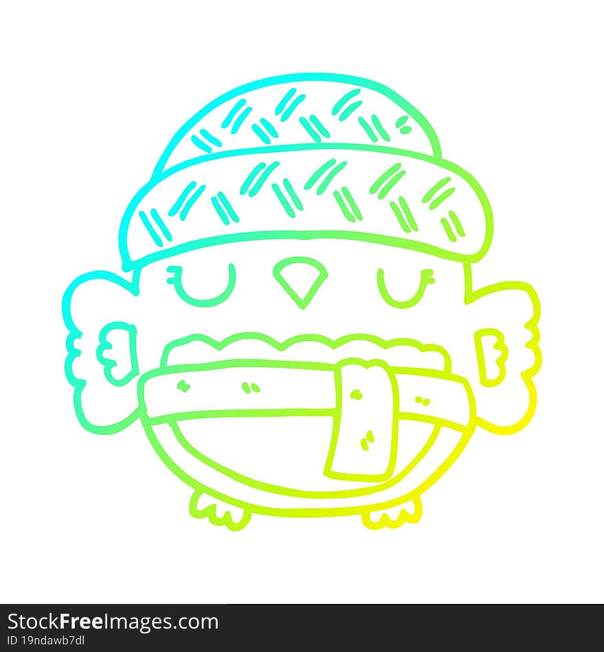 Cold Gradient Line Drawing Cute Cartoon Owl In Hat