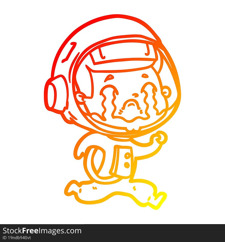 warm gradient line drawing of a cartoon crying astronaut