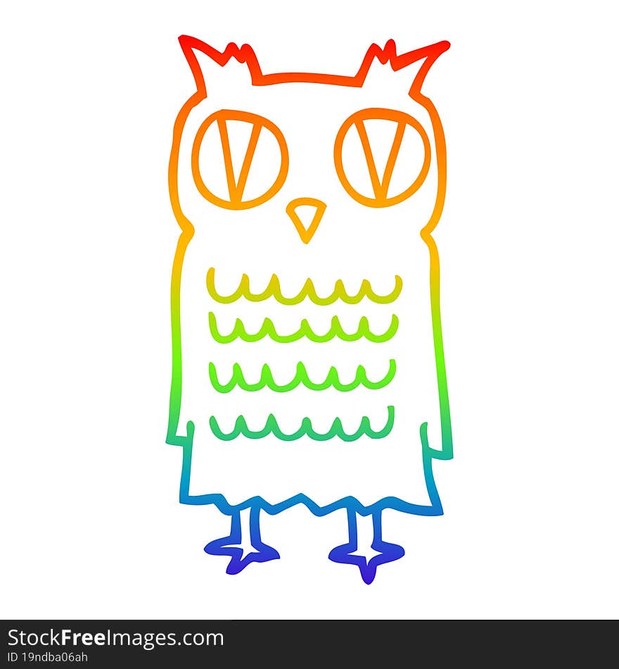 rainbow gradient line drawing cartoon owl