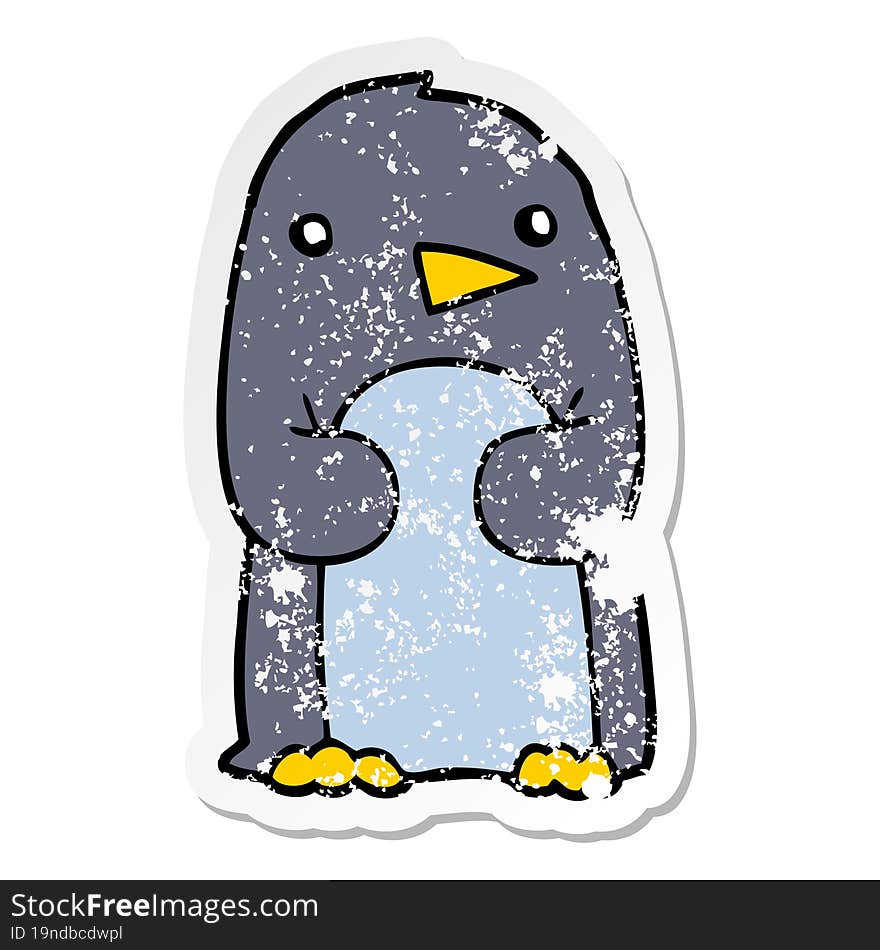 distressed sticker of a cartoon penguin