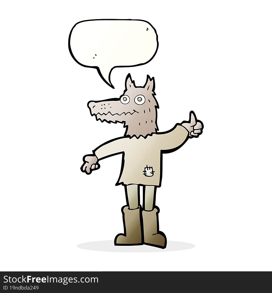 cartoon wolf man with speech bubble