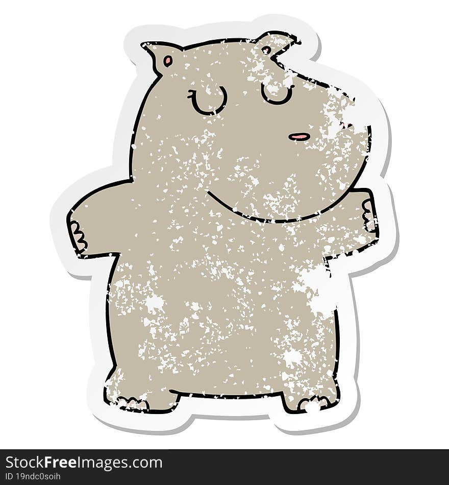 distressed sticker of a cartoon hippo