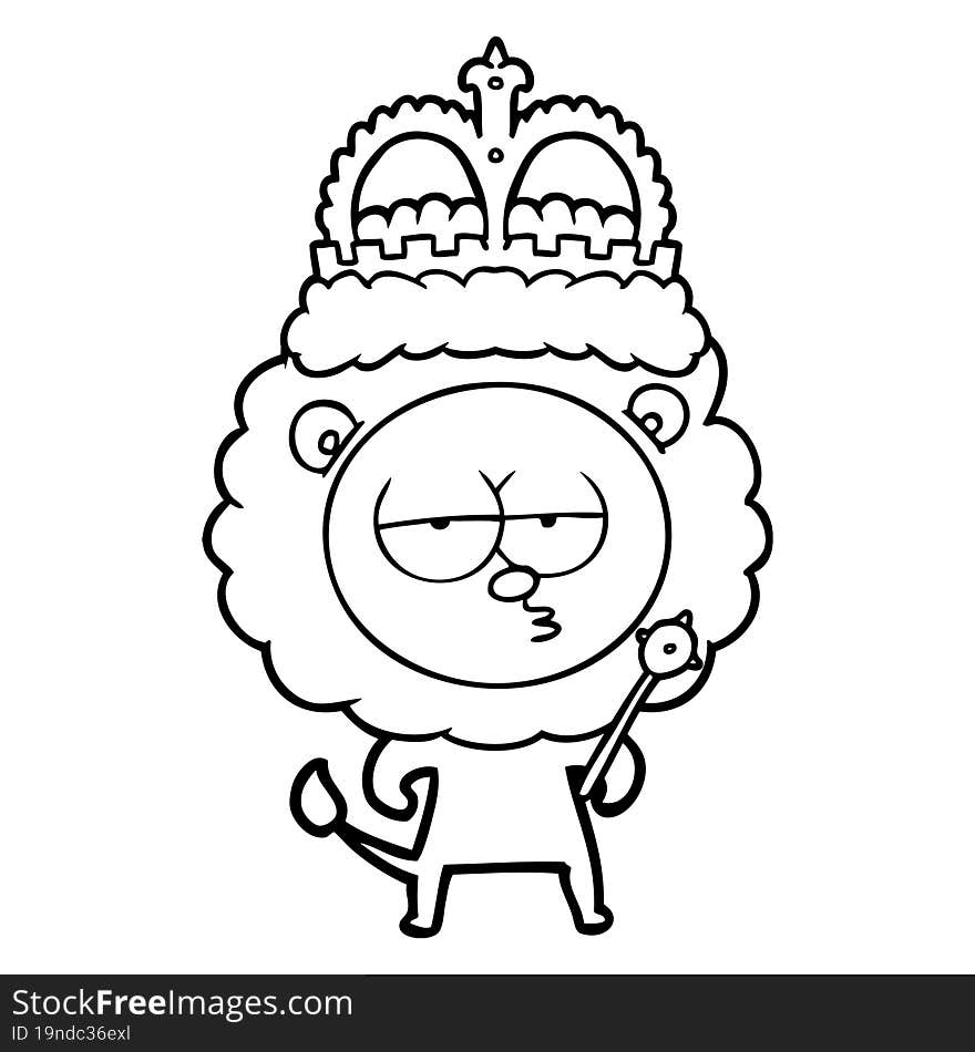 cartoon bored lion wearing crown. cartoon bored lion wearing crown