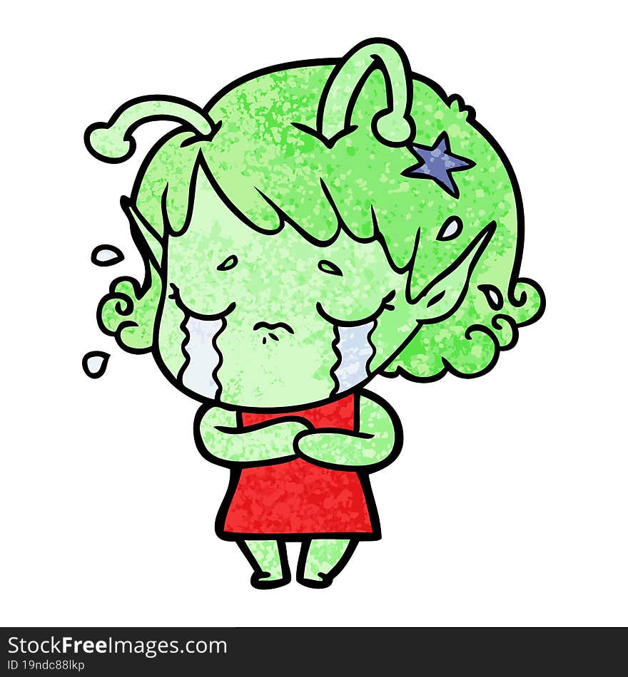 cartoon crying alien girl. cartoon crying alien girl