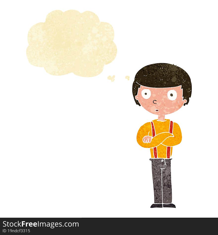 cartoon staring boy with thought bubble