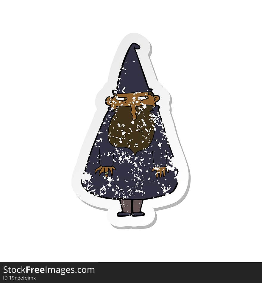 retro distressed sticker of a cartoon wizard