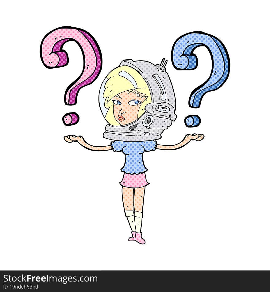 cartoon spacewoman asking questions