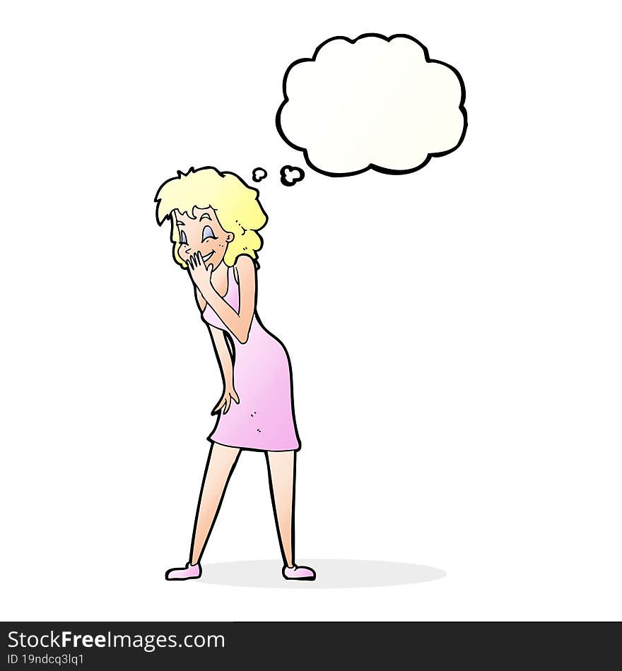 cartoon woman laughing with thought bubble