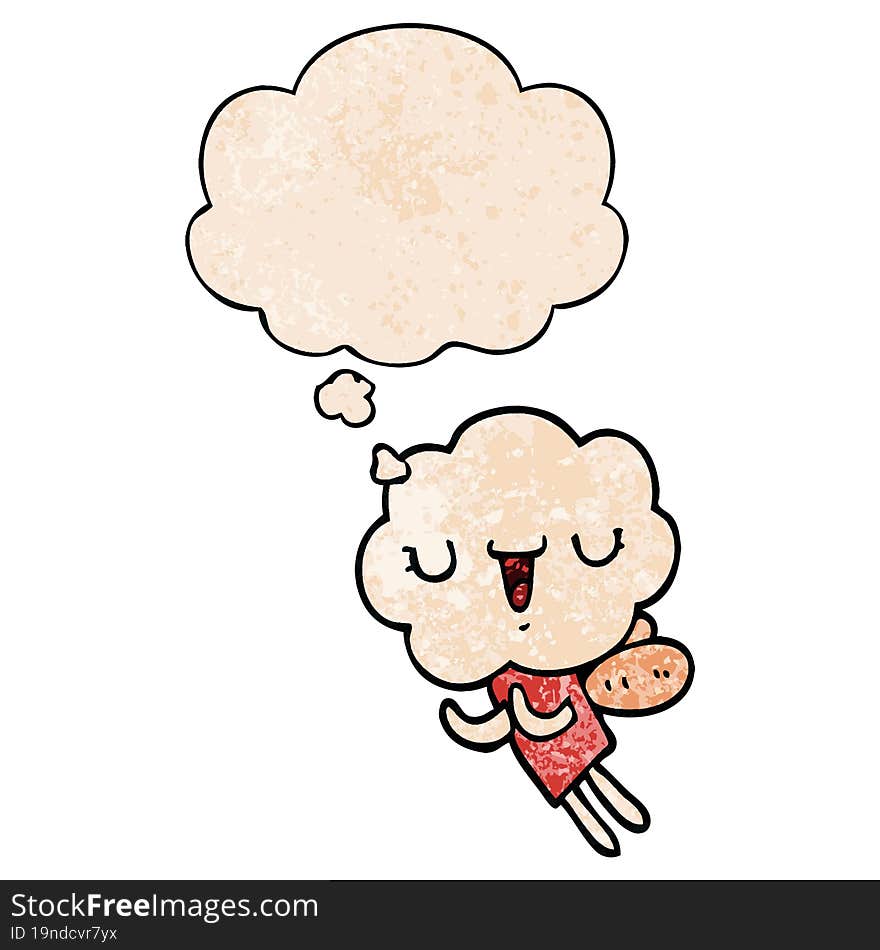 cute cartoon cloud head creature with thought bubble in grunge texture style. cute cartoon cloud head creature with thought bubble in grunge texture style