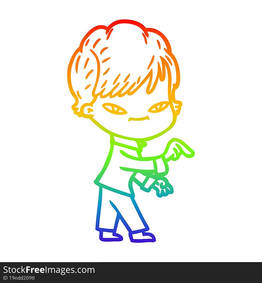 rainbow gradient line drawing cartoon happy woman