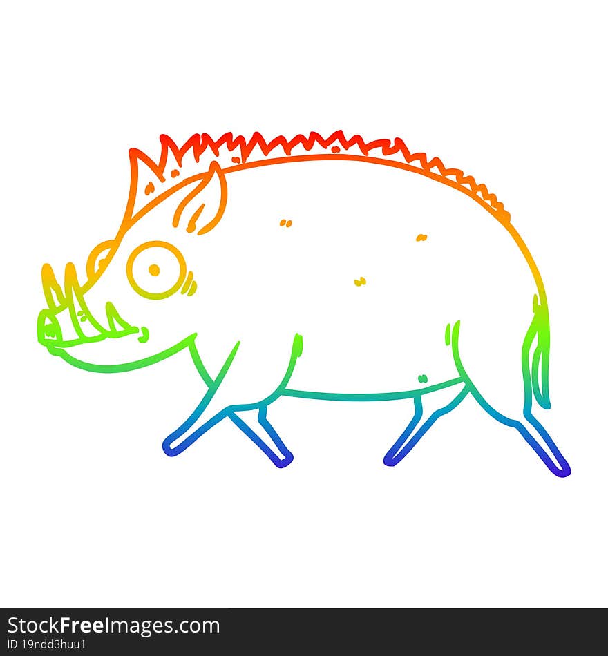 rainbow gradient line drawing of a cartoon wild boar