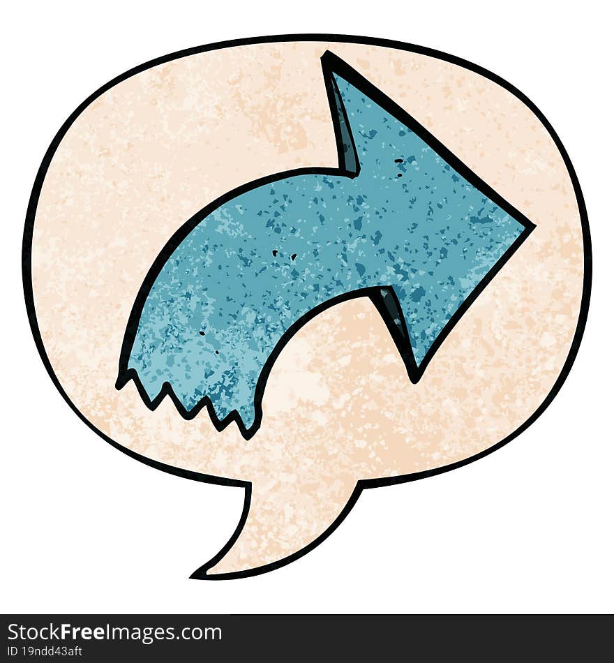 Cartoon Pointing Arrow And Speech Bubble In Retro Texture Style