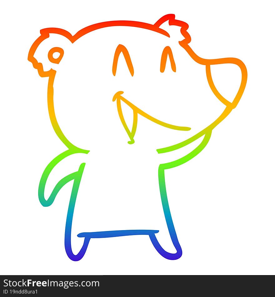 rainbow gradient line drawing of a laughing bear cartoon