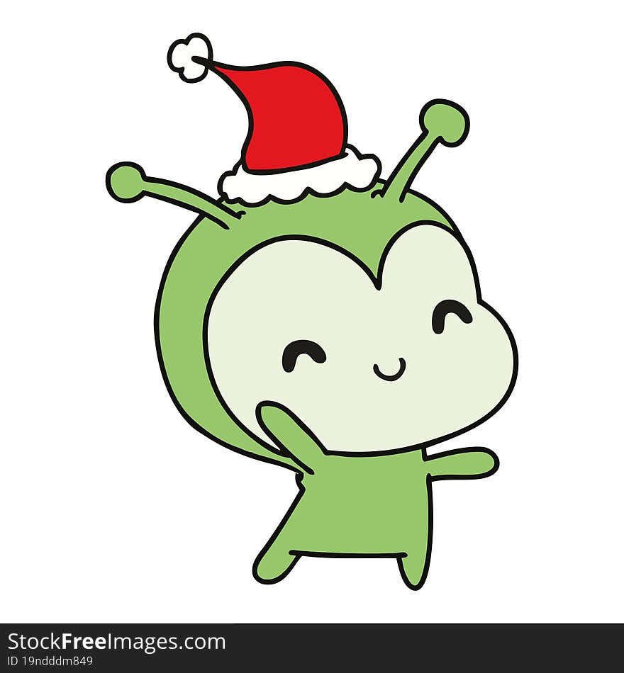 hand drawn christmas cartoon of kawaii alien