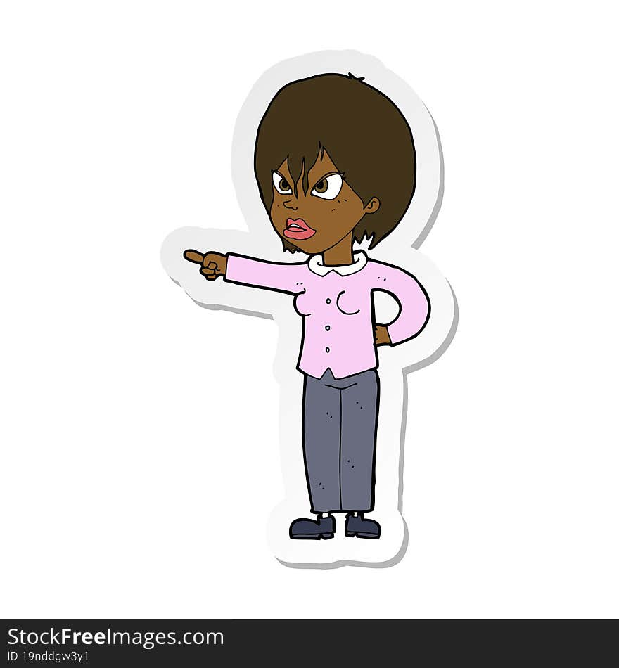 Sticker Of A Cartoon Woman Accusing