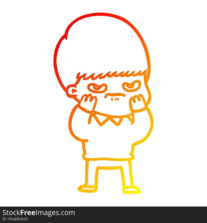 warm gradient line drawing annoyed cartoon boy