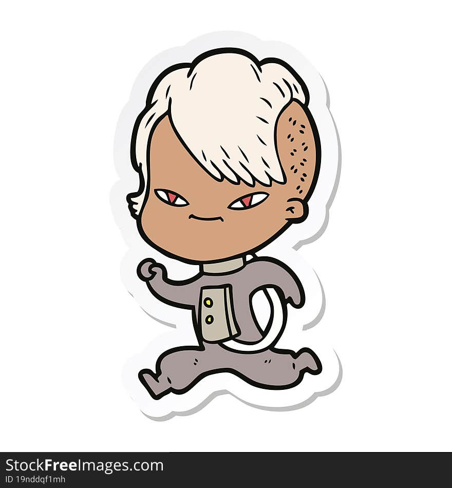 sticker of a cute cartoon girl with hipster haircut