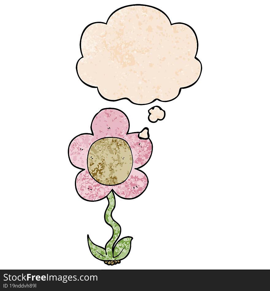 Cartoon Flower And Thought Bubble In Grunge Texture Pattern Style