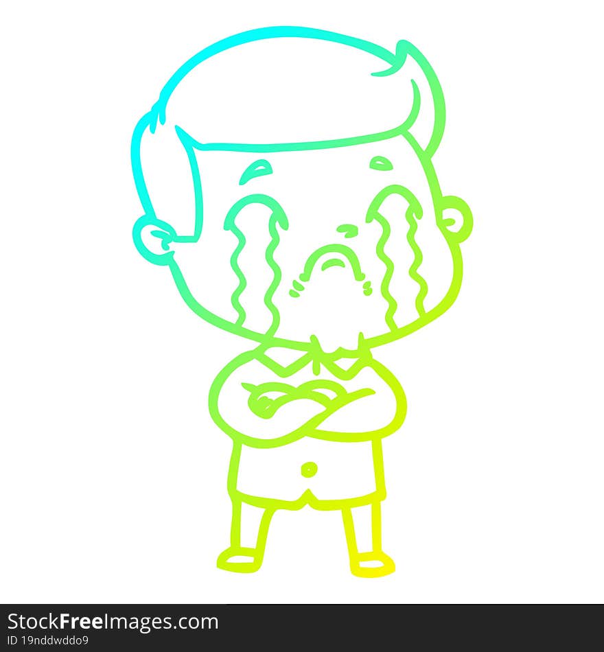 cold gradient line drawing of a cartoon man crying