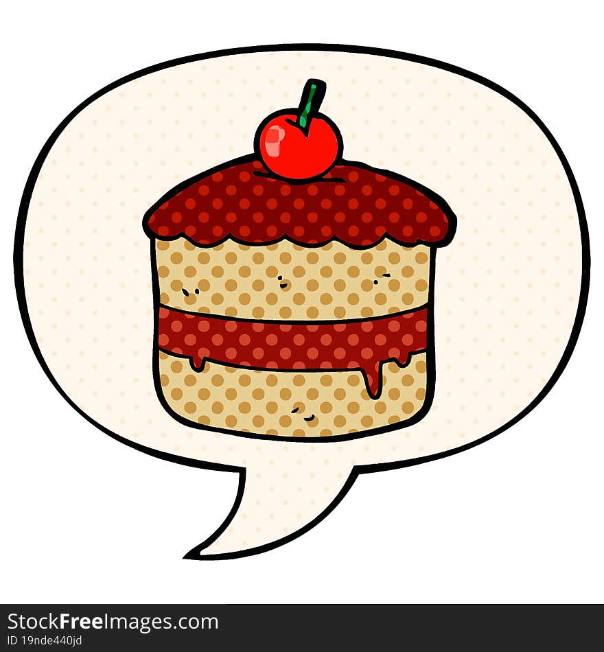 Cartoon Cake And Speech Bubble In Comic Book Style