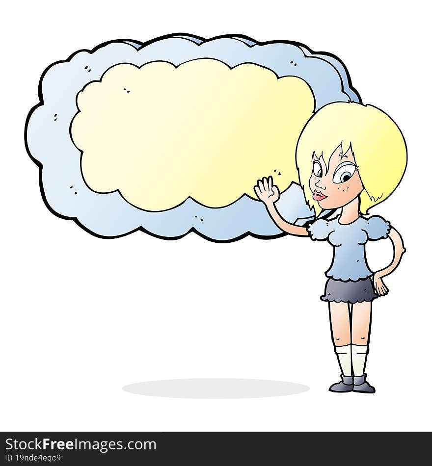 cartoon woman with cloud text space