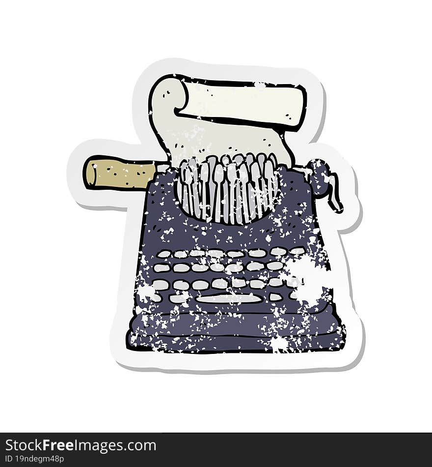 retro distressed sticker of a cartoon typewriter