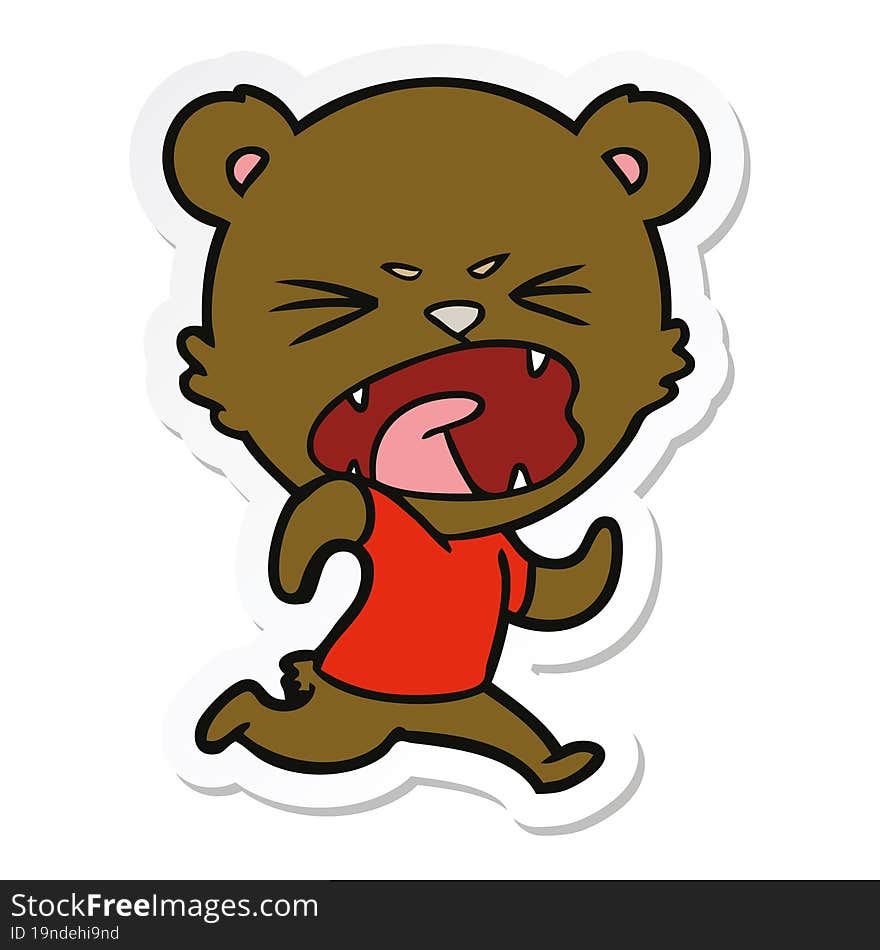 sticker of a angry cartoon bear running