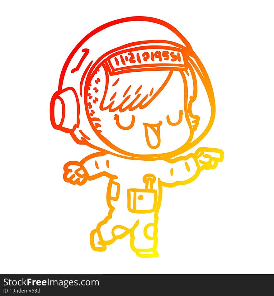 warm gradient line drawing of a cartoon astronaut woman