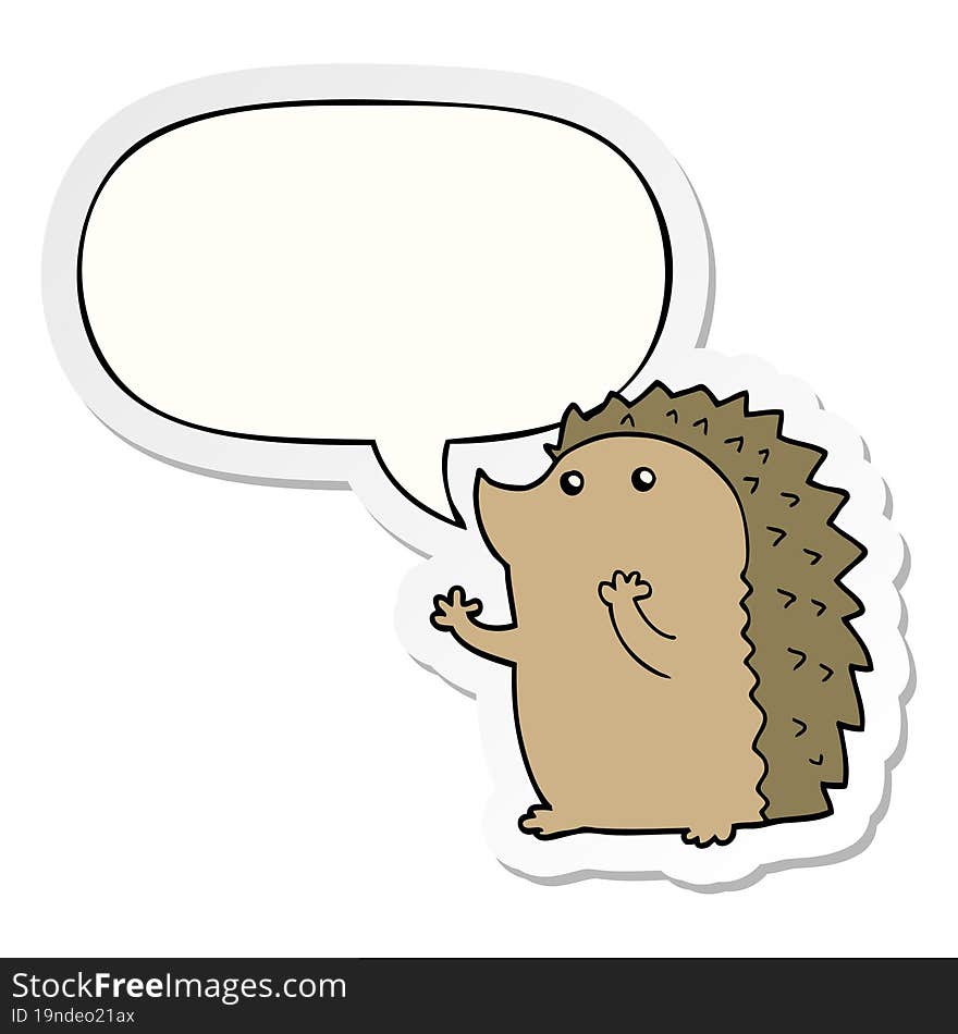 cartoon hedgehog and speech bubble sticker