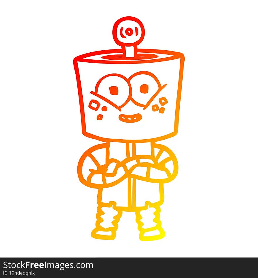 Warm Gradient Line Drawing Happy Cartoon Robot