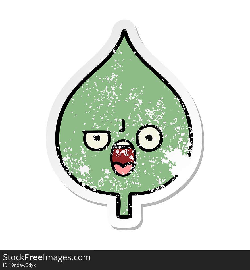 Distressed Sticker Of A Cute Cartoon Expressional Leaf