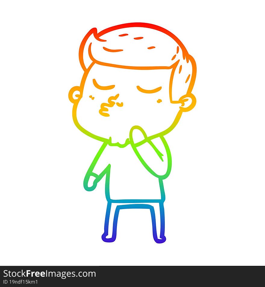 Rainbow Gradient Line Drawing Cartoon Model Guy Pouting