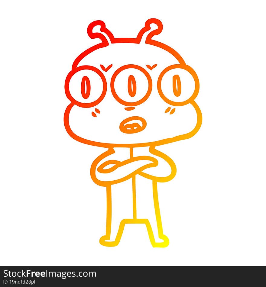 warm gradient line drawing cartoon three eyed alien