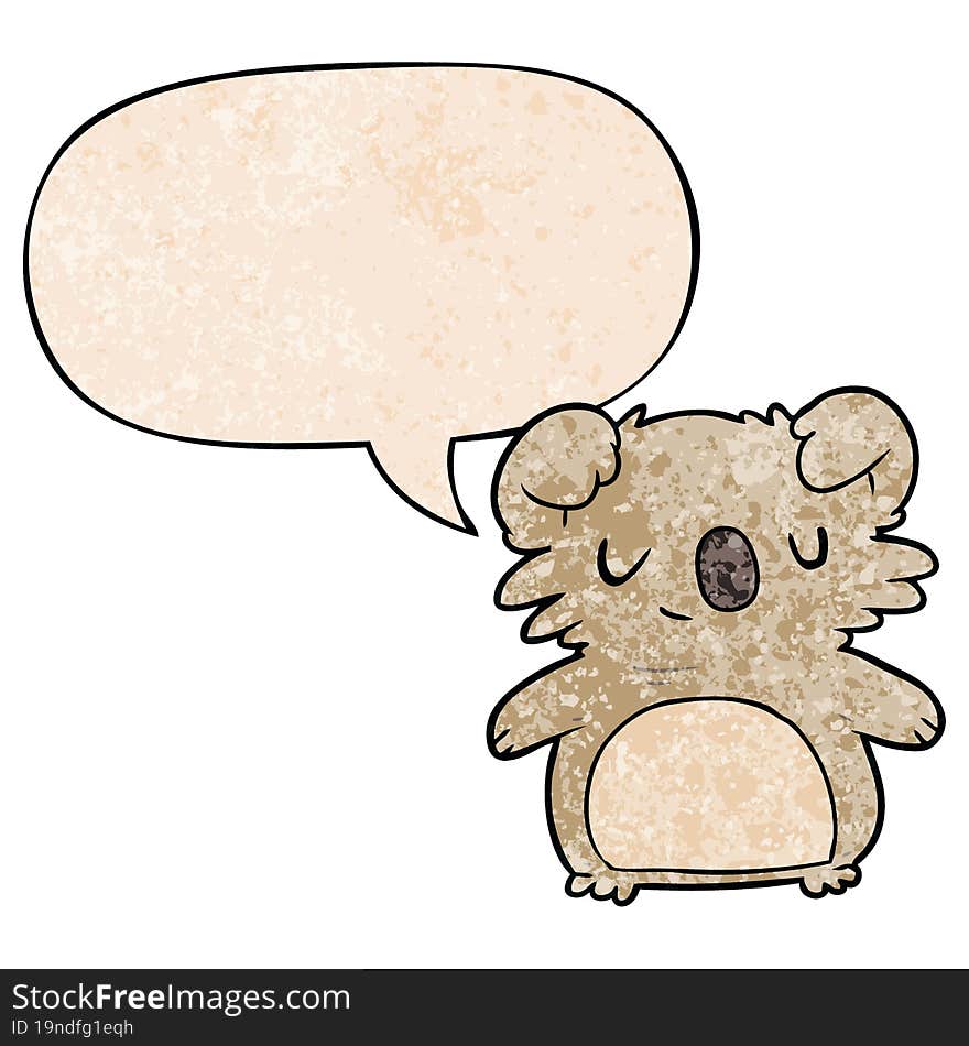 Cute Cartoon Koala And Speech Bubble In Retro Texture Style