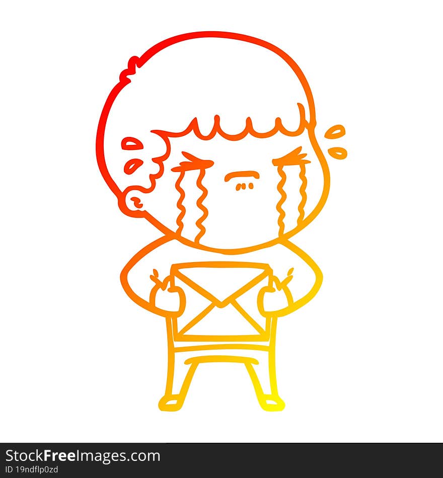 warm gradient line drawing of a cartoon man crying